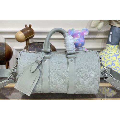 Louis Vuitton M23163 Keepall Bandouliere 25 bag in Mineral Gray Embossed Taurillon Monogram cowhide leather