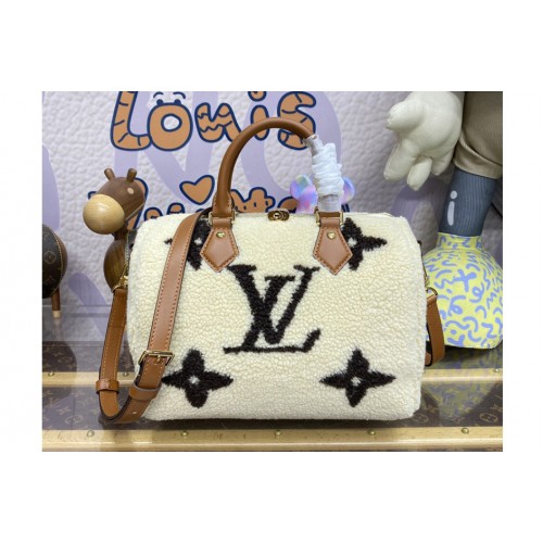Louis Vuitton M23468 Speedy Bandouliere 25 Bag in Cream Brown Shearling