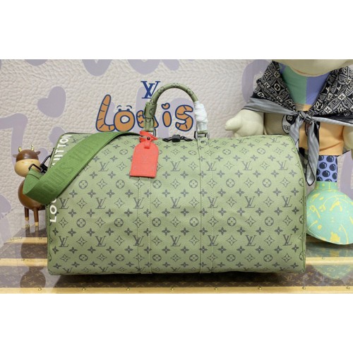 Louis Vuitton M23963 Keepall Bandoulière 55 Bag in Khaki Green Vermillion Red Monogram coated canvas Louis Vuitton M23963 Keepall Bandoulière 55 Bag in Khaki Green Vermillion Red Monogram coated canvas