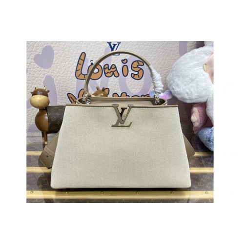 Louis Vuitton M24619 Capucines GM Souple Bag in Taupe Cotton canvas