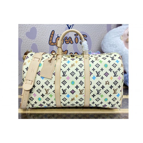 Louis Vuitton M25233 x Tyler Keepall Bandouliere 45 Bag in White Monogram Macassar Canvas