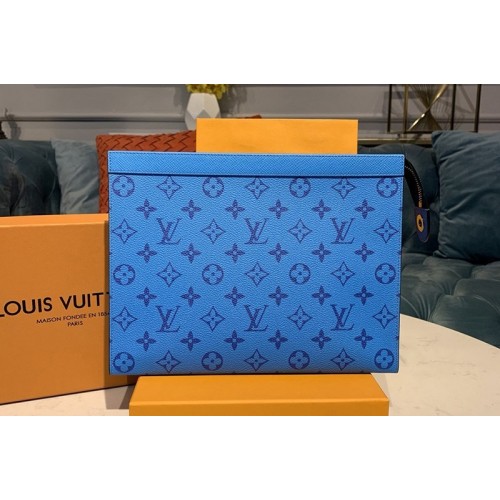 Louis Vuitton M30423 Pochette Voyage MM Bag in Blue Monogram Eclipse Canvas