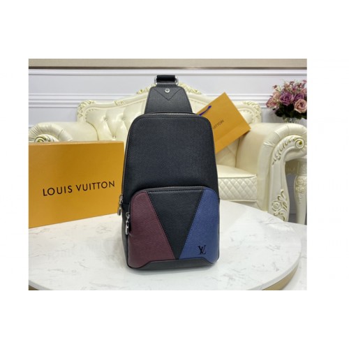 Louis Vuitton M30701 Avenue Sling Bag In Burgundy  black and navy blue Taiga leather