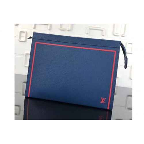 Louis Vuitton M30577 Pochette Voyage MM Bag in Blue Taiga Leather