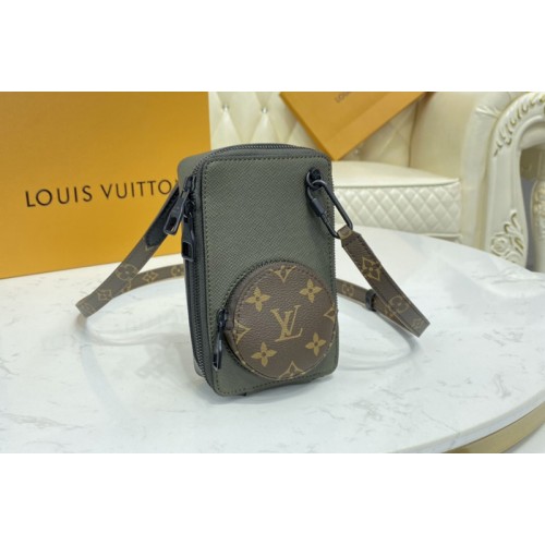 Louis Vuitton M30581 Phone Box Bag In Khaki Green Taiga embossed cowhide leather