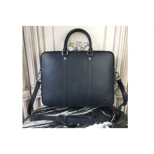 Louis Vuitton M30638 Porte-Documents Voyage PM Bags in Black Taiga Leather