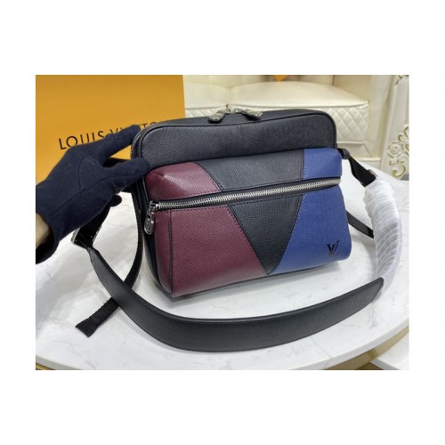 Louis Vuitton M30703 Outdoor Messenger Bag in Burgundy  black and navy blue Taiga leather
