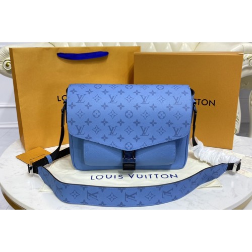 Louis Vuitton M30745 New Messenger Bag in Blue Monogram Eclipse Canvas and Blue Taiga leather