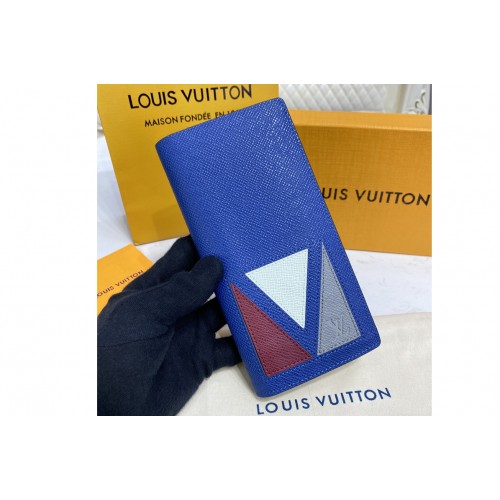 Louis Vuitton M30791 Brazza Wallet in Blue Taiga cowhide leather