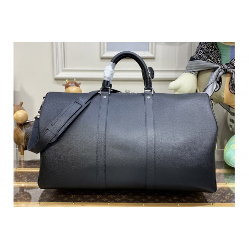Louis Vuitton M33400 keepall bandouliere 50 Travel Bag in Black Taiga leather