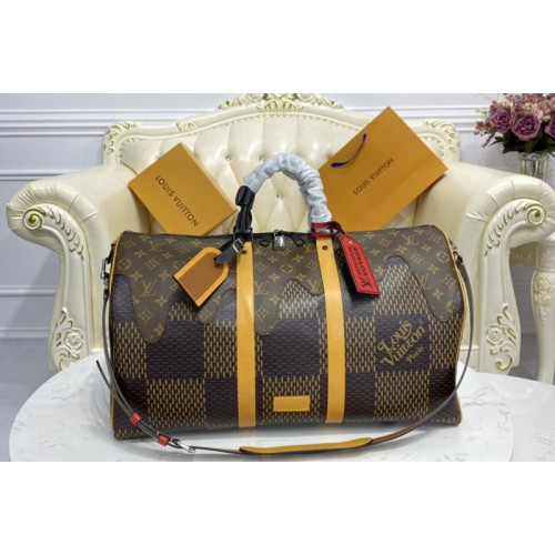 Louis Vuitton N40360 Keepall Bandoulière 50 Bag in Damier Ebene and Monogram coated canvas
