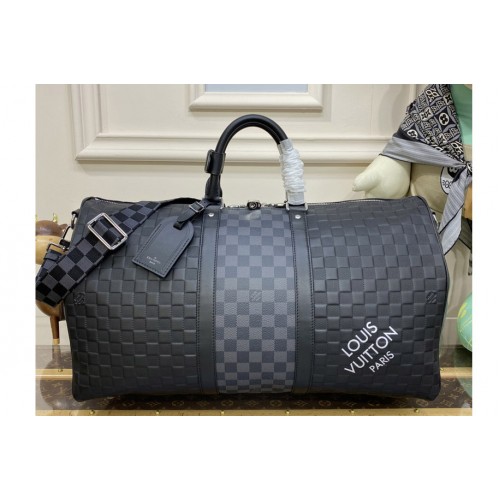 Louis Vuitton N40443 Keepall Bandouliere 50 Travel Bag in Damier Infini cowhide leather and Damier Graphite coated canvas Louis Vuitton N40443 Keepall Bandouliere 50 Travel Bag in Damier Infini cowhide leather and Damier Graphite coated canvas
