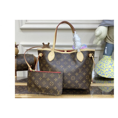 Louis Vuitton M41001 Neverfull PM tote Bag in Monogram Canvas With Red Louis Vuitton M41001 Neverfull PM tote Bag in Monogram Canvas With Red