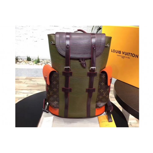 Louis Vuitton M41709 Christopher PM Backpack in Monogram Canvas and Green Epi Leather