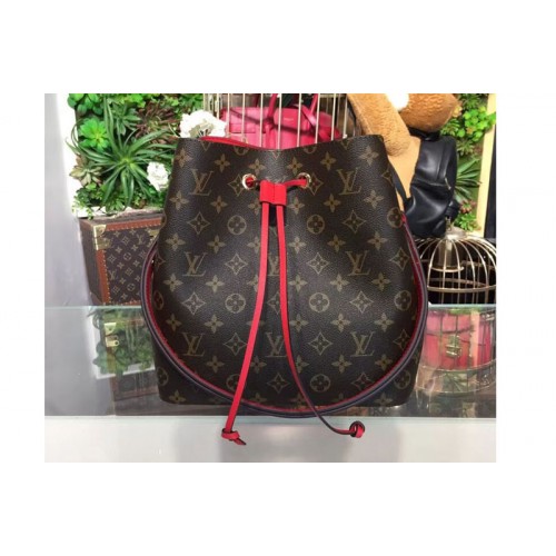 Louis Vuitton M44020 Neonoe Bucket Bags in Monogram Canvas With Red
