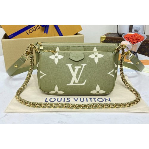 Louis Vuitton M22670 Multi Pochette Accessoires cross-body bag in Light Khaki Cream Monogram Empreinte embossed grained