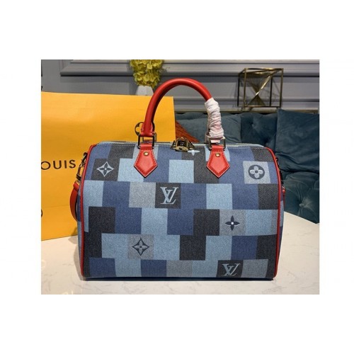 Louis Vuitton M45041 Speedy Bandoulière 30 bag in Blue Red Monogram Denim canvas
