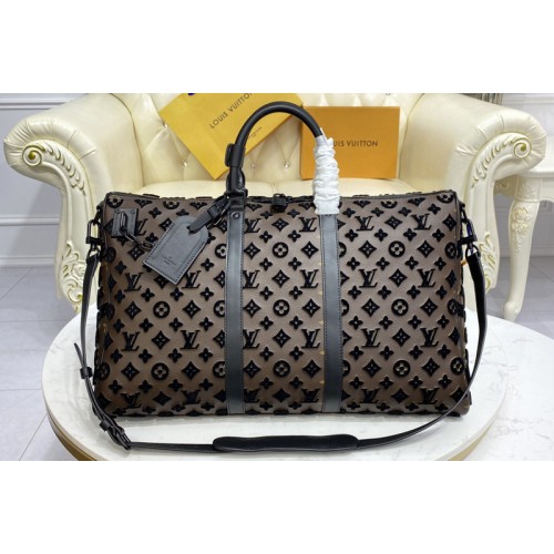 Louis Vuitton M45046 Keepall triangle Bandoulière 50 Travel Bag in Black Monogram Tuffetage Jaune