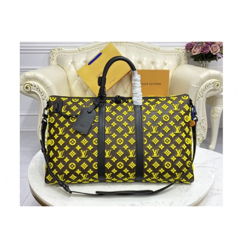 Louis Vuitton M45069 Keepall triangle Bandoulière 50 Travel Bag in Yellow Monogram Tuffetage Jaune