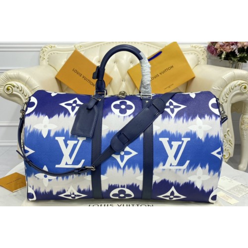 Louis Vuitton M45117 Keepall Bandoulière 50 travel bag in Blue Monogram coated canvas