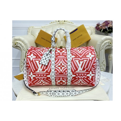 Louis Vuitton M45472 Keepall Bandoulière 50 travel bag in Red Monogram Eclipse canvas