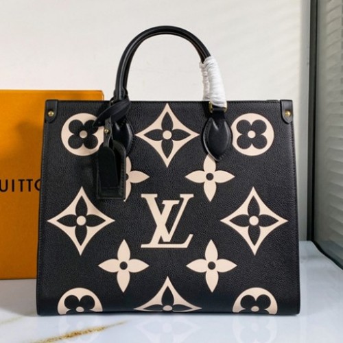 Louis Vuitton M45495 OnTheGo MM medium tote bag Black Embossed grained cowhide leather