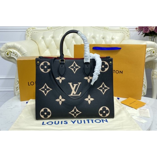 Louis Vuitton M45495 OnTheGo MM Bag in Black Red Bicolor Monogram Empreinte Leather
