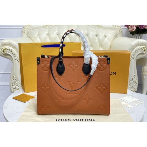 Louis Vuitton M45595 Onthego MM tote bag in Brown Monogram Empreinte Leather