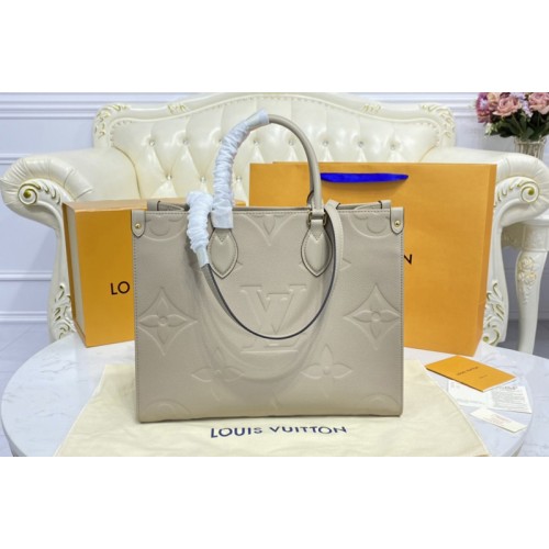Louis Vuitton M45607 OnTheGo MM tote bag in Beige Monogram Empreinte Leather