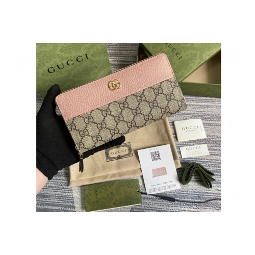 Gucci Marmont zip around wallet in Beige and ebony Supreme canvas With Pink Leather Gucci Marmont zip around wallet in Beige and ebony Supreme canvas With Pink Leather