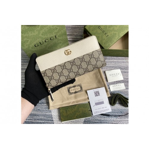 Gucci Marmont zip around wallet in Beige and ebony Supreme canvas With White Leather Gucci Marmont zip around wallet in Beige and ebony Supreme canvas With White Leather