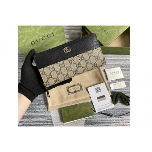 Gucci Marmont zip around wallet in Beige and ebony Supreme canvas With Black Leather