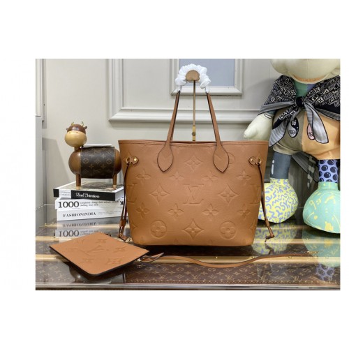 Louis Vuitton M46135 Neverfull MM carryall Bag in Brown Monogram Empreinte Leather