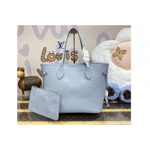 Louis Vuitton M45686 Neverfull MM tote Bag in Blue Monogram Empreinte leather