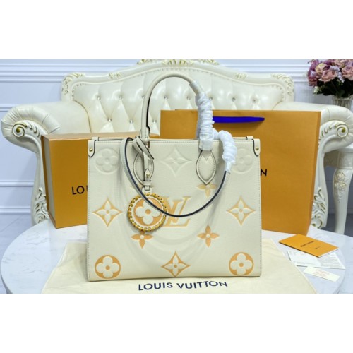 Louis Vuitton M45717 OnTheGo MM tote Bag in Cream Saffron Monogram Empreinte Leather