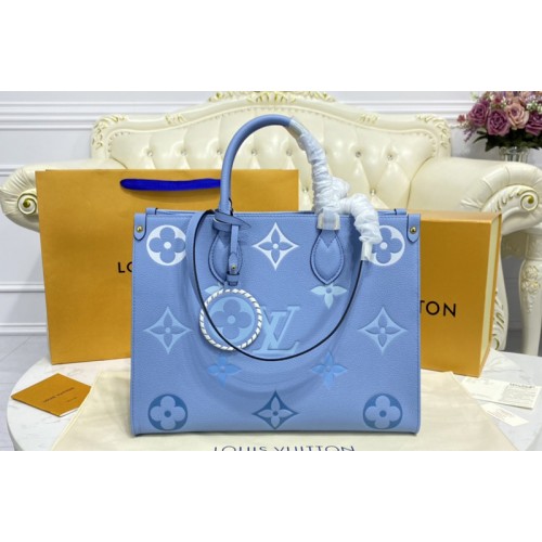 Louis Vuitton M45718 OnTheGo MM tote bag in Blue Monogram Empreinte Leather Louis Vuitton M45718 OnTheGo MM tote bag in Blue Monogram Empreinte Leather