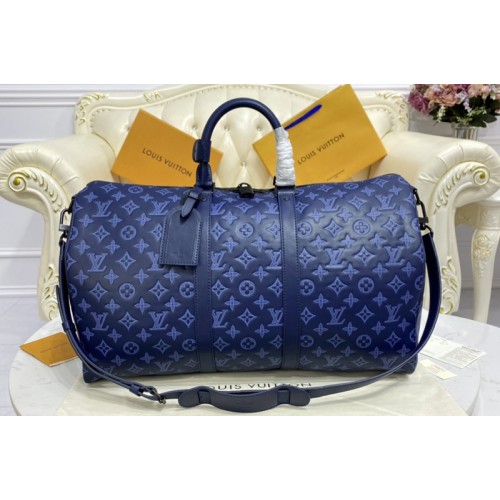 Louis Vuitton M45731 Keepall Bandoulière 50 weekend bag in Navy Blue Monogram Shadow cowhide leather Louis Vuitton M45731 Keepall Bandoulière 50 weekend bag in Navy Blue Monogram Shadow cowhide leather