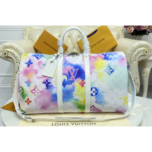 Louis Vuitton M45758 Keepall 50 Bandoulière Bag in Monogram Watercolor Multico coated canvas