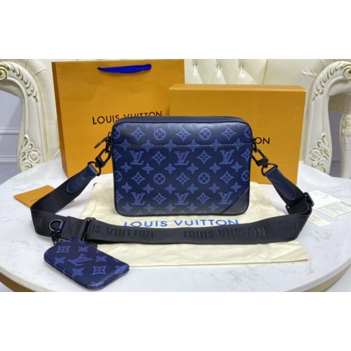 Louis Vuitton M45730 Duo Messenger bag in navy blue Monogram Shadow leather Louis Vuitton M45730 Duo Messenger bag in navy blue Monogram Shadow leather
