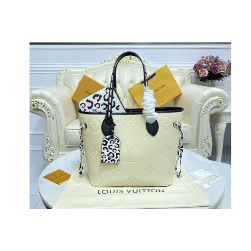 Louis Vuitton M58525 Neverfull MM tote Bag in Cream Monogram Empreinte leather