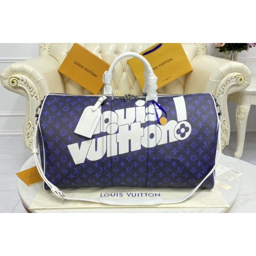 Louis Vuitton M45874 Keepall Bandoulière 55 bag in Blue vintage Monogram canvas