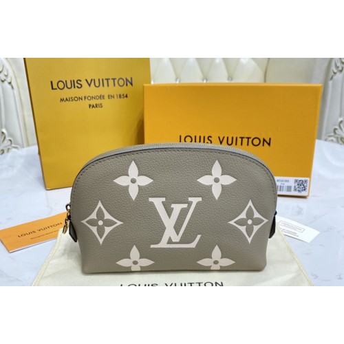 Louis Vuitton M45951 Pochette Cosmetique PM in Dove Gray Cream Monogram Empreinte leather