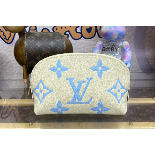 Louis Vuitton M45951 Cosmetic Pouch PM in White Blue Monogram Empreinte cowhide leather Louis Vuitton M45951 Cosmetic Pouch PM in White Blue Monogram Empreinte cowhide leather