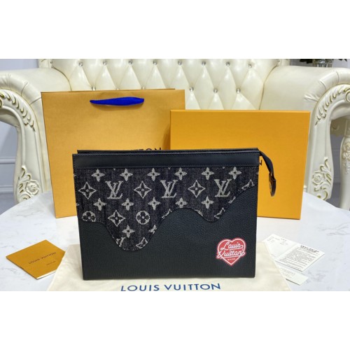 Louis Vuitton M45961 Pochette Voyage MM in Black Monogram denim and Taurillon leather