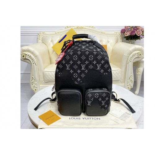 Louis Vuitton M45973 backpack multipocket in Black Monogram denim and Taurillon leather