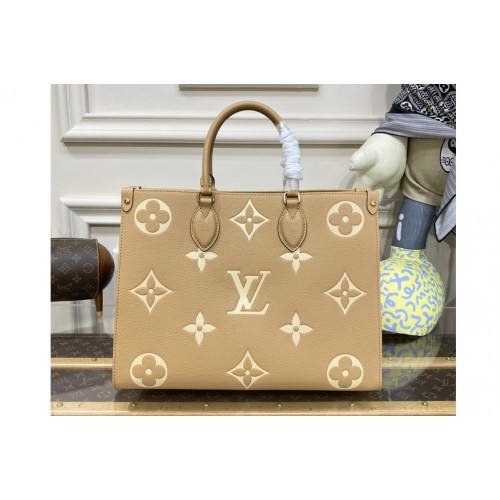 Louis Vuitton M45982 OnTheGo MM tote bag in Beige Cream Monogram Empreinte Leather Louis Vuitton M45982 OnTheGo MM tote bag in Beige Cream Monogram Empreinte Leather