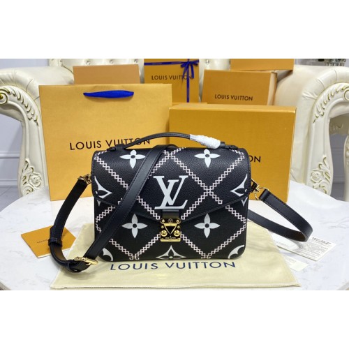 Louis Vuitton M46028 Pochette Metis handbag in Black Beige Monogram Empreinte leather