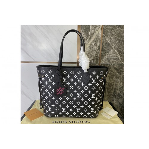 Louis Vuitton M46103 Neverfull MM tote bag on Black White Pink Monogram-embossed leathers