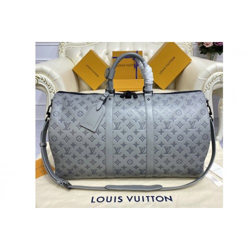 Louis Vuitton M46117 Keepall 50B bag in Gray Monogram Shadow leather Louis Vuitton M46117 Keepall 50B bag in Gray Monogram Shadow leather