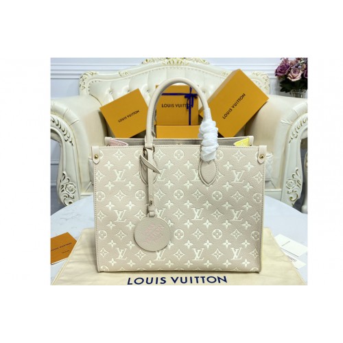 Louis Vuitton M46128 OnTheGo tote bag on Beige Pink Yellow Monogram Empreinte Leather